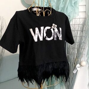 Feathered Embellished Crop Top